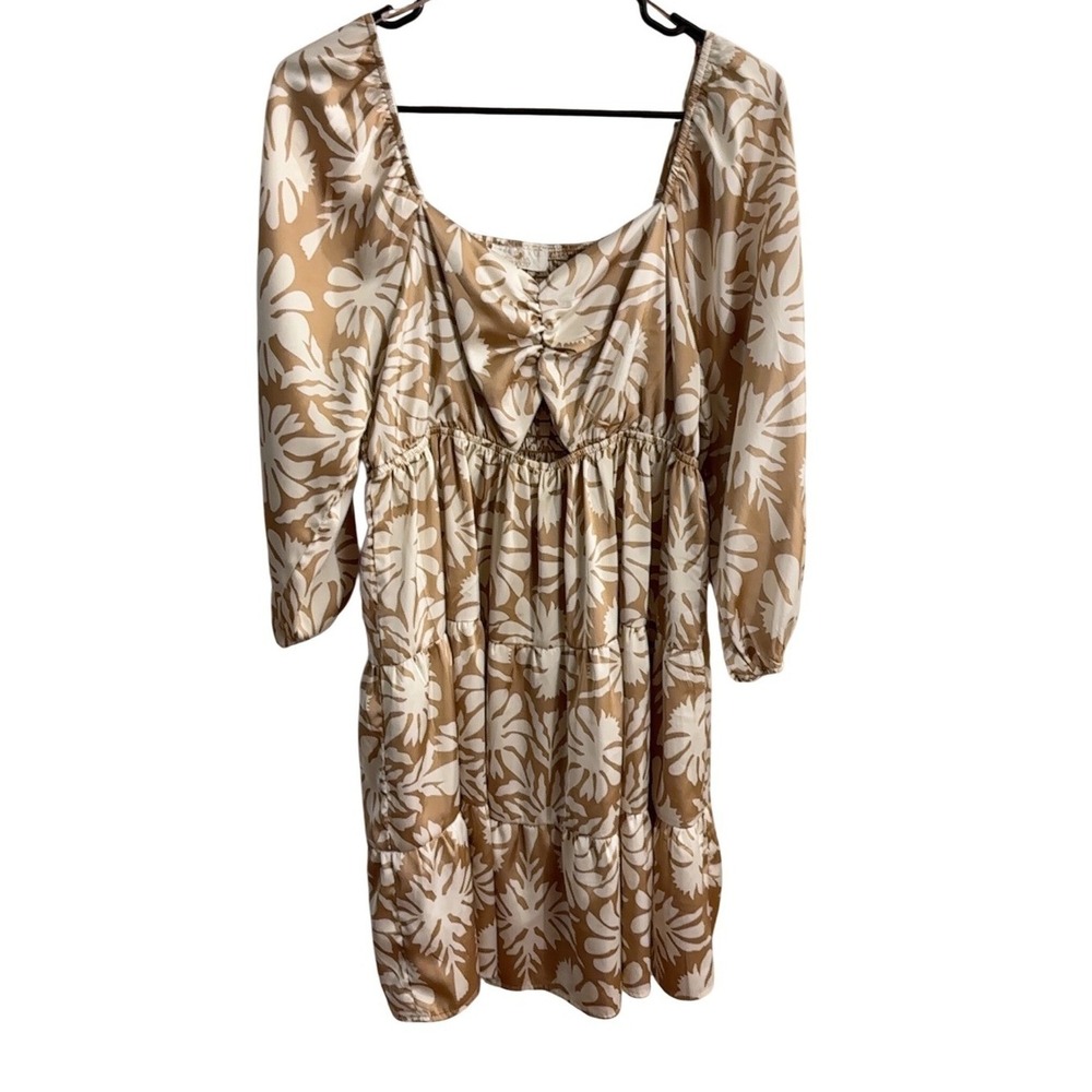 Sunland 17 Floral Mini Dress Long‎ Sleeve Square Neck Smocked Size Large EUC